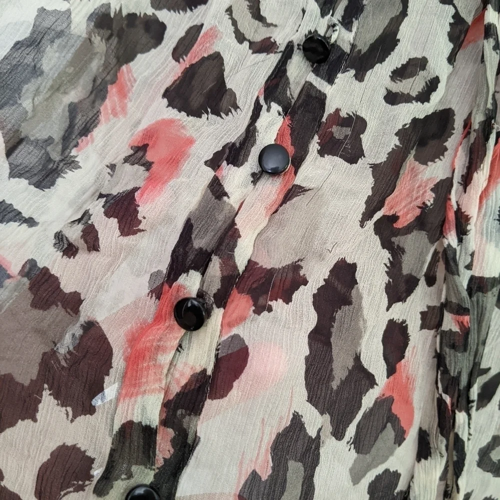 Anthropologie Maeve Sheer Silk Blouse Leopard Print 3/4 Sleeves Size 14 - Picture 5 of 7